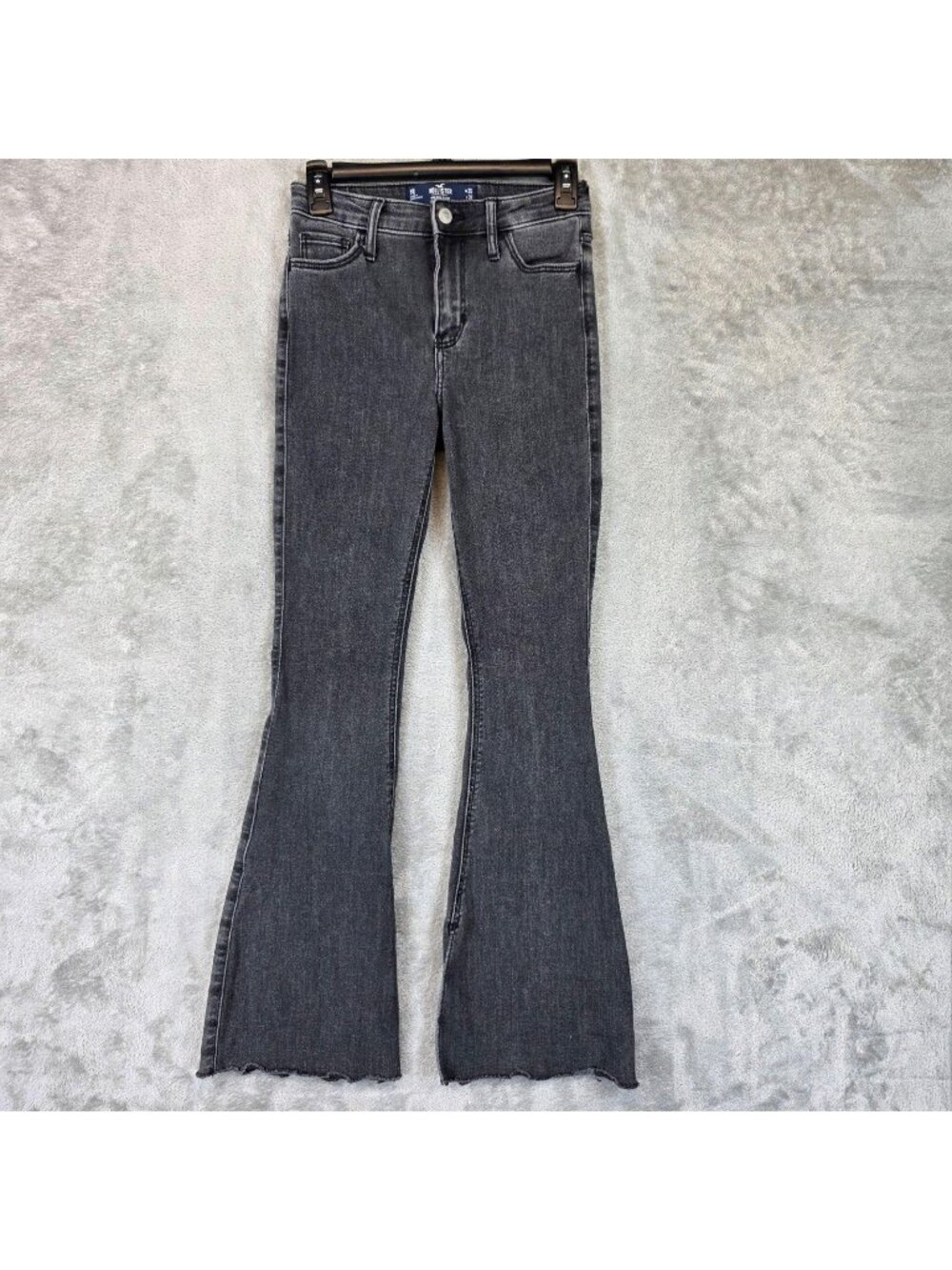 Hollister High-Rise Flare Jeans Juniors 1R Gray Charcoal Wash Slim Stretch Denim